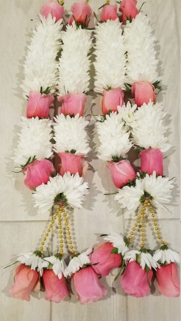 Pink roses and white mums